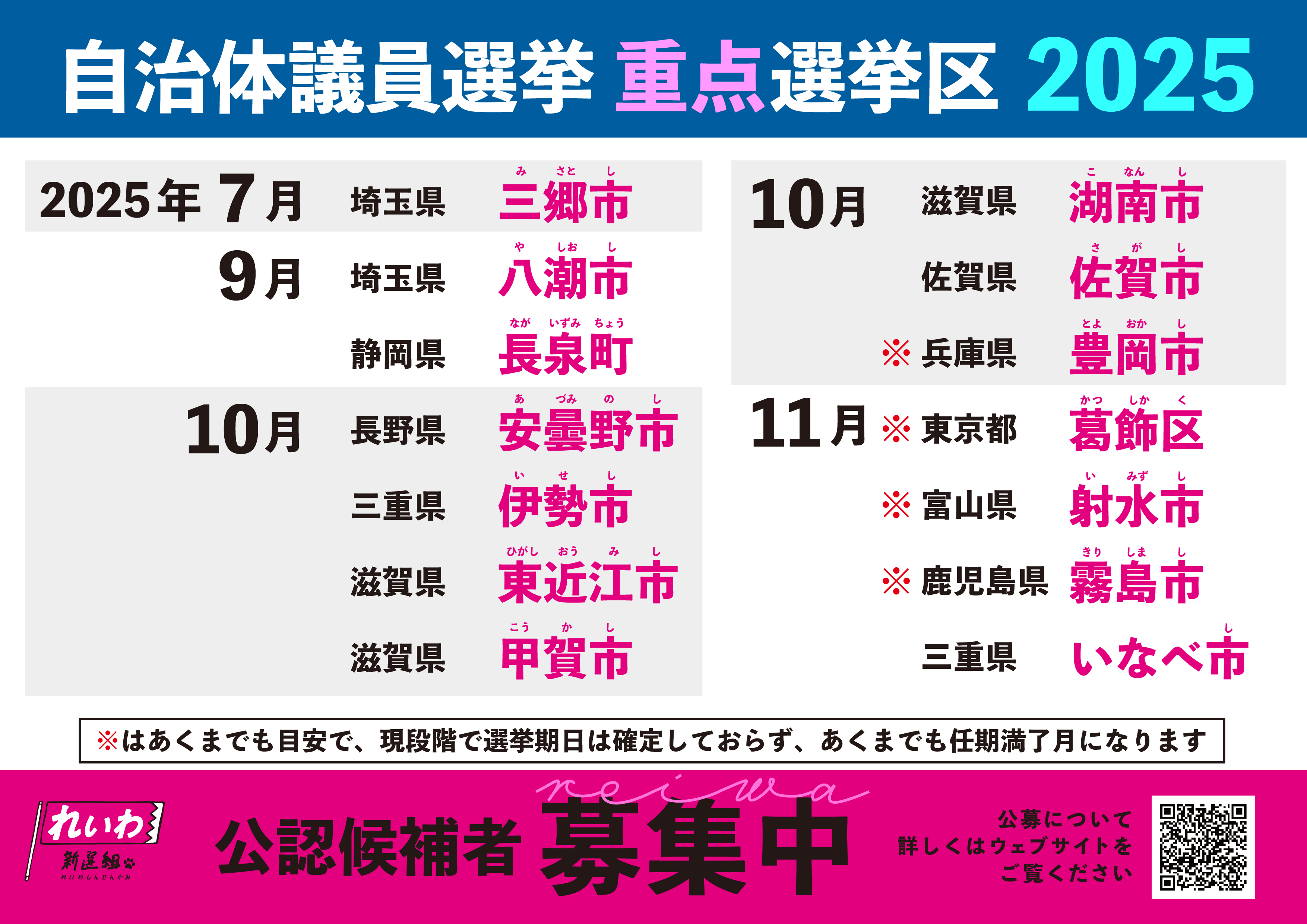 自治体議員選挙 重点選挙区2025